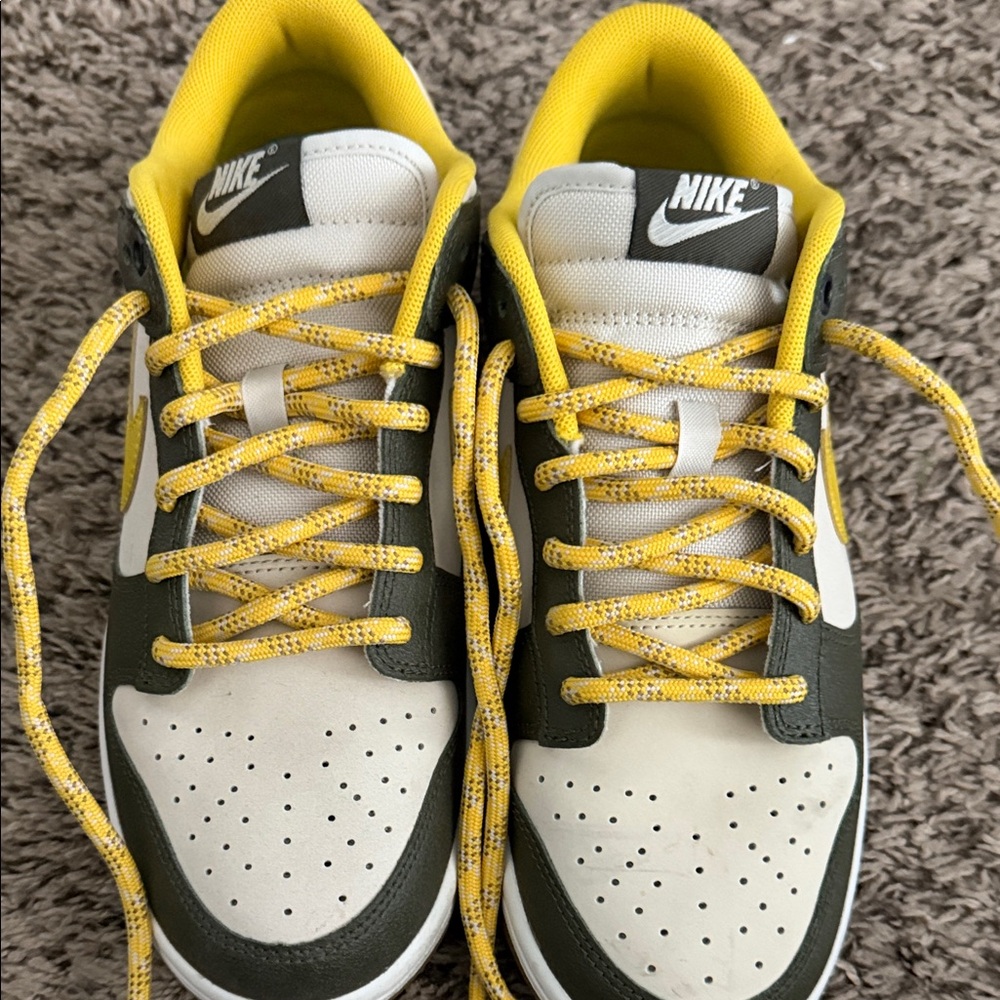 Nike Dunk Low Olive and Yellow Low-Top Sneakers (women size 8.5, kids size 7) - Picture 3 of 5
